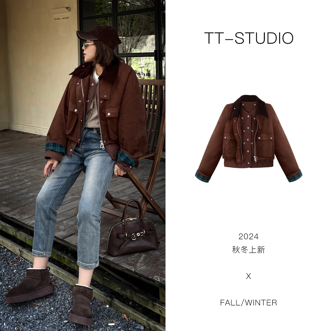 MCOMINILIVES【糖炒栗子】100%天丝鹿纤绒轻奢短款夹棉短外套W1010