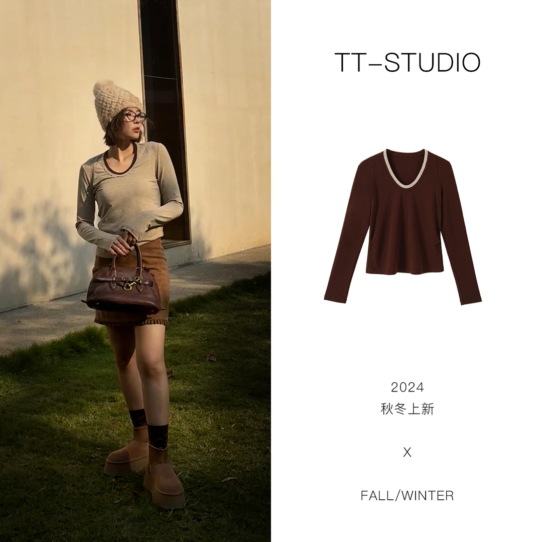 TT【曲奇饼】天丝绵羊毛简约纯色内搭长袖T恤TT-T829