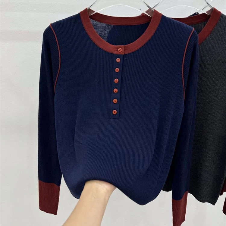 撞色打底衫女2024新款秋冬内搭可外穿毛衣时尚高级大码胖mm遮肚子