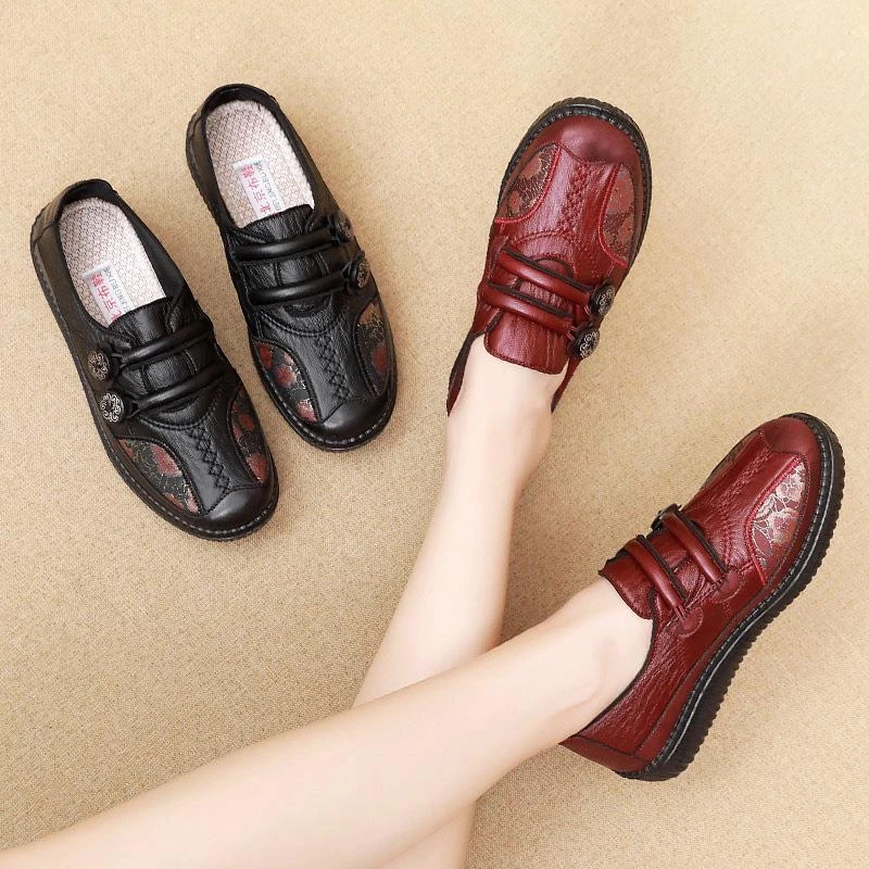 老太太妈妈鞋老北京布鞋软底单鞋中老年舒适女鞋春秋奶奶皮鞋老人