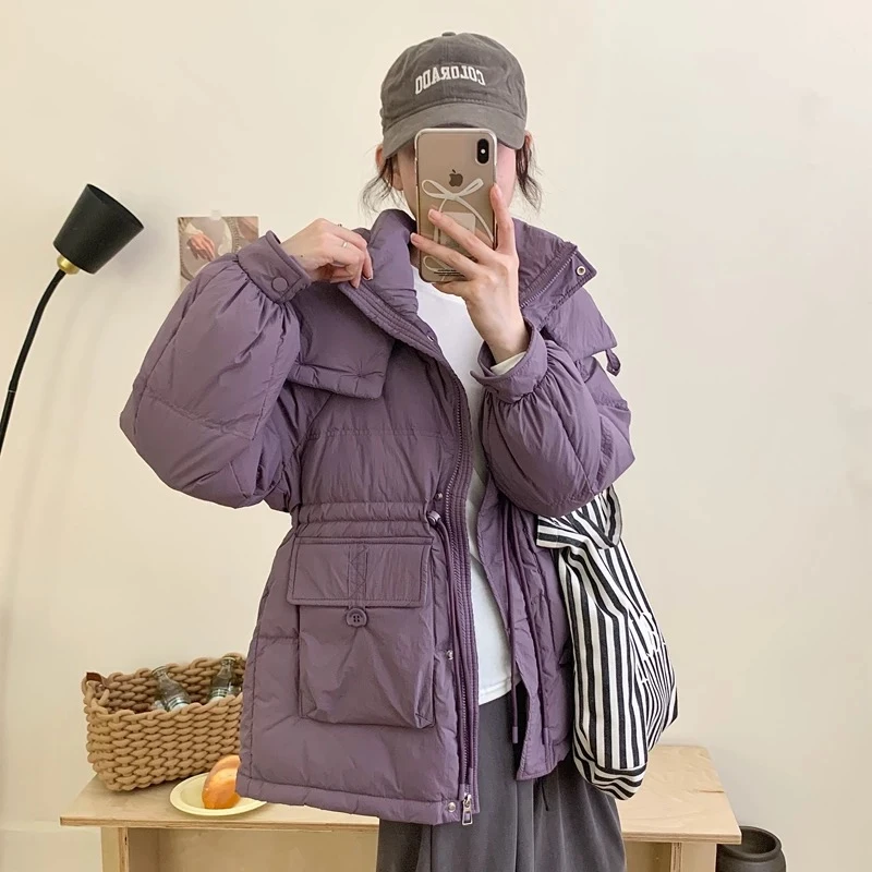 D225-紫色-设计师款-短款羽绒服白鸭绒休闲时尚百搭连帽宽
