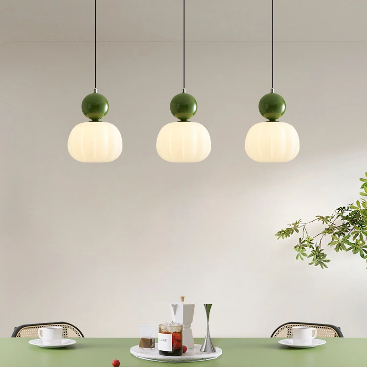 餐厅灯吊灯奶油风网红小南瓜创意三头饭厅灯全光谱护眼长条吧台灯