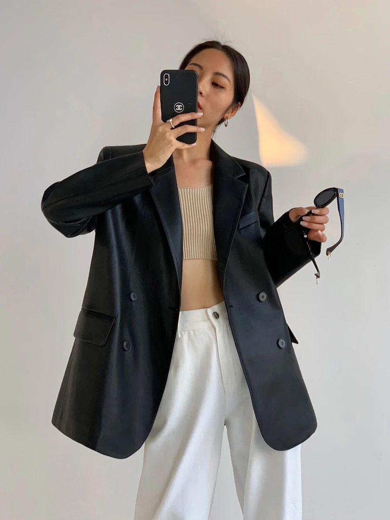黑色皮衣西装外套女2025春秋季新款韩版高级感时尚宽松休闲皮西服