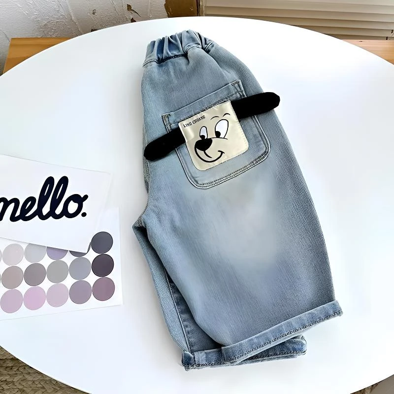 薄款五分裤男童夏季上新凉爽柔软立体牛仔裤卡通立体耳朵2025百搭