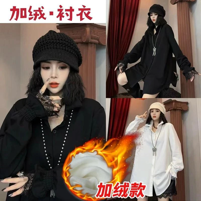 衬衫秋冬加绒新款保暖气质休闲宽松百搭设计感韩版时尚上衣衬衣