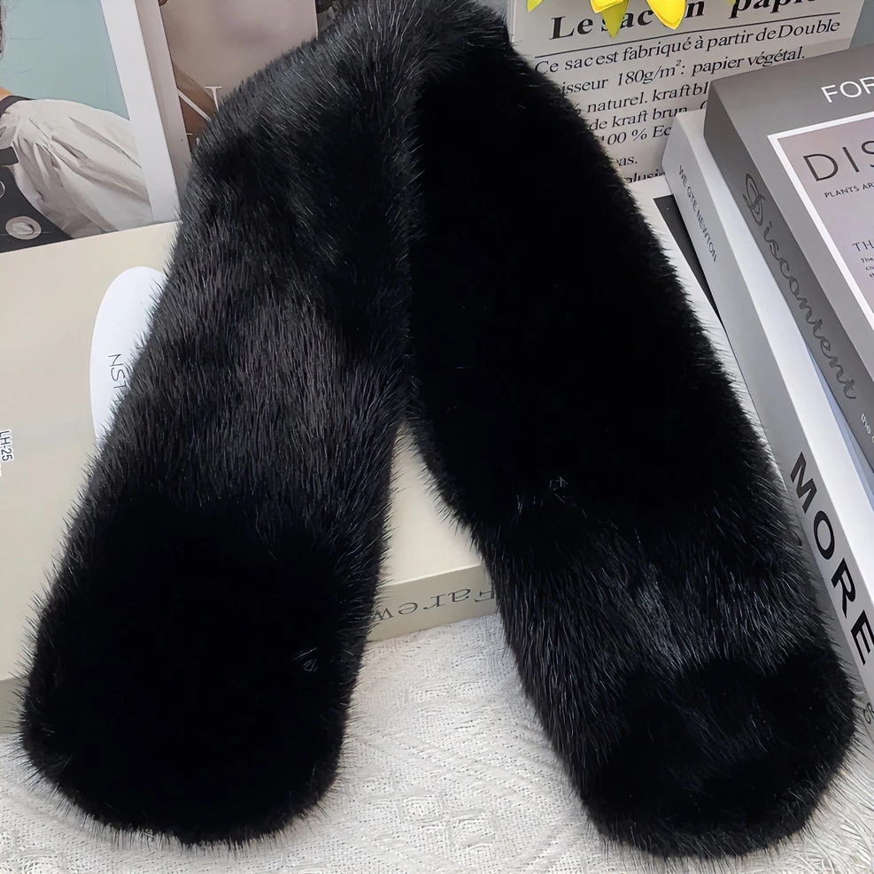 丹麦进口水貂整皮双面短款围巾百搭围脖时尚加厚纯色冬季男女同款