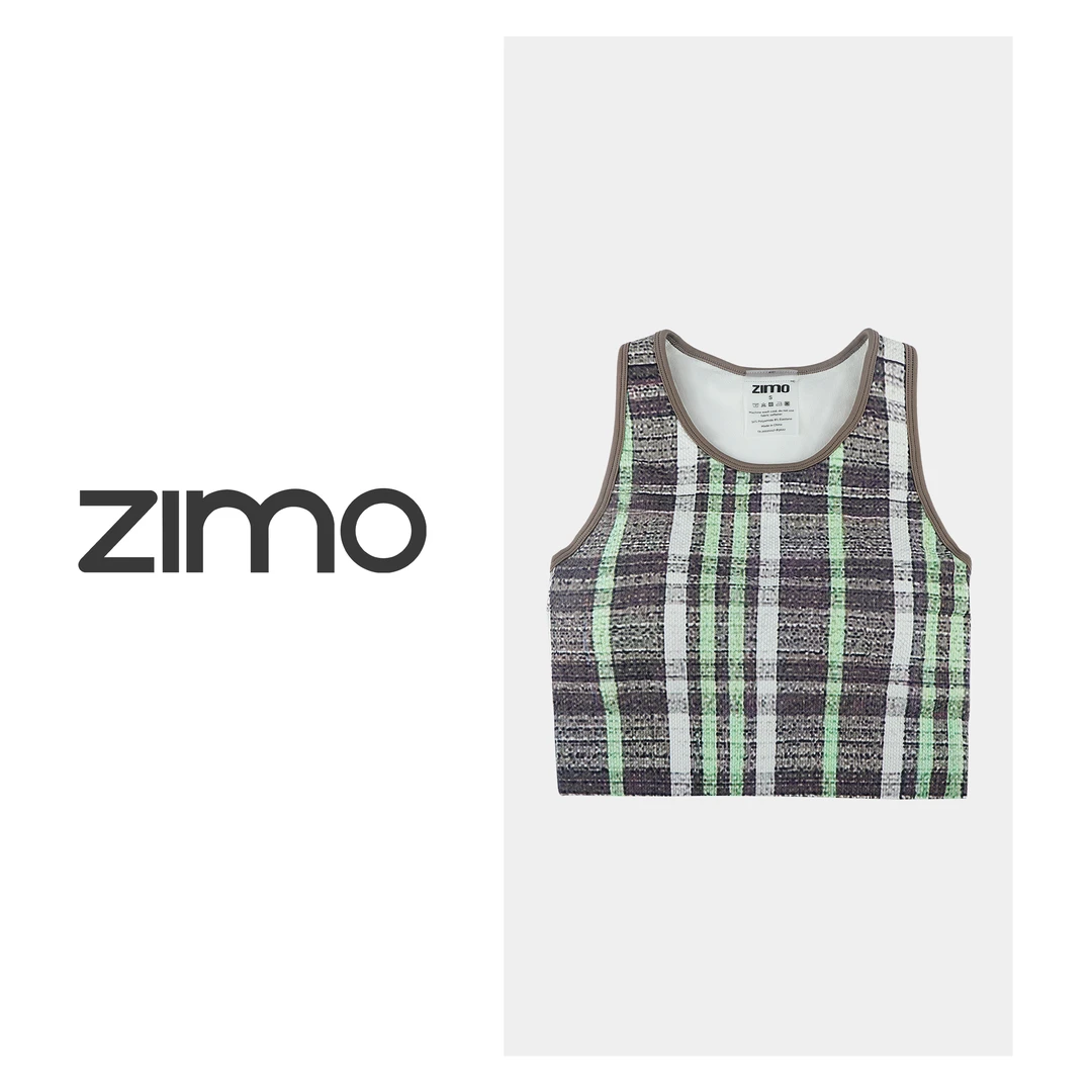 zimo-背心式文胸白绿格-高端瑜伽健身服瑜伽服健身瑜伽裤