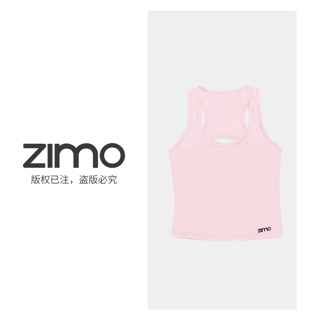 后背镂空加长款樱语粉070-zimo-瑜伽健身运动背心YFWX070