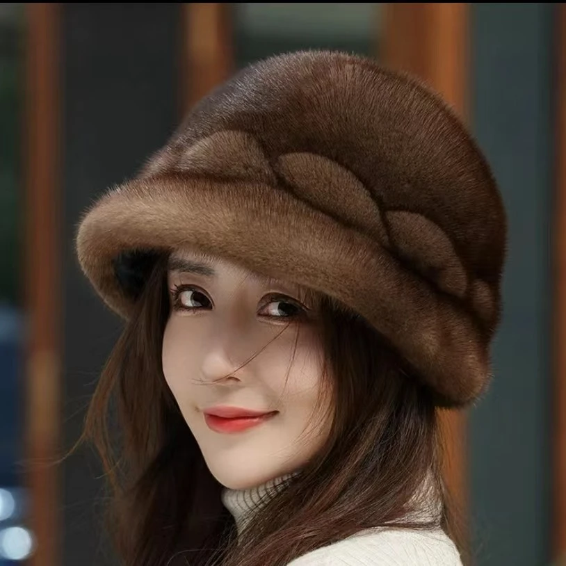 高端水貂毛女款女士秋冬季保暖时尚护耳包头帽子皮草帽子贝雷帽子