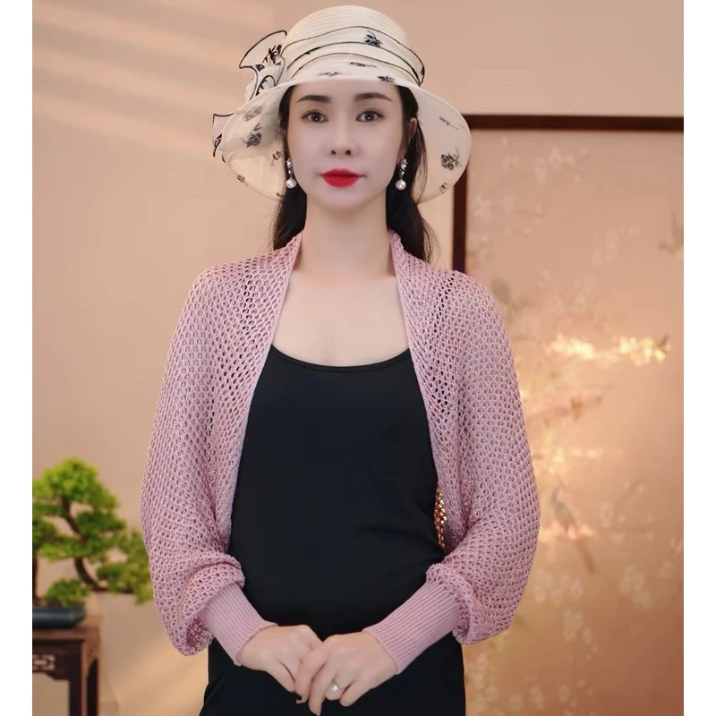 新款纯色蜂窝镂空空调披肩女士百搭均码