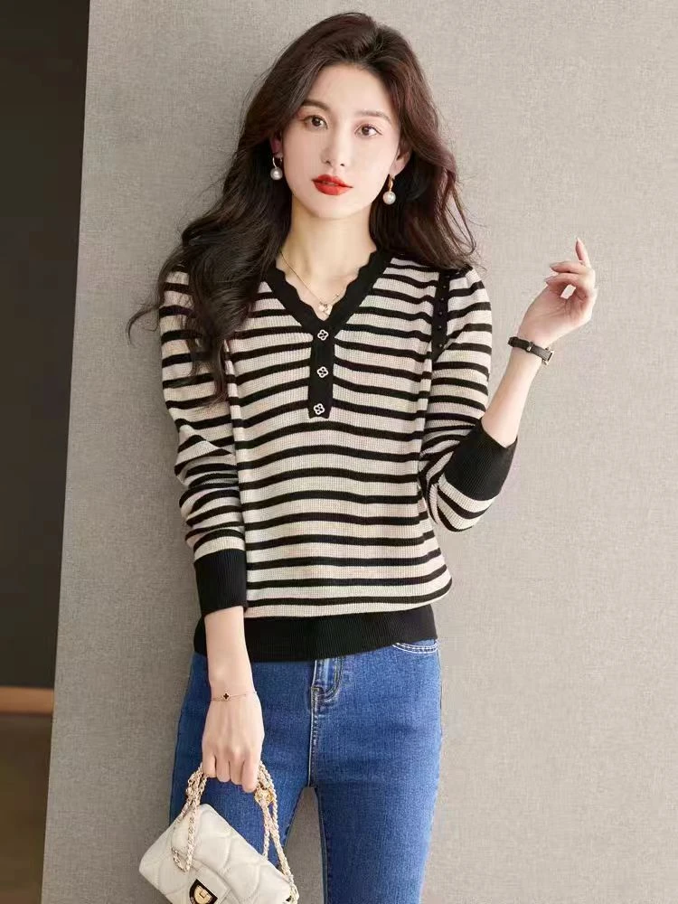 针织衫V领长袖上衣鸡心领百搭外穿毛衣女韩版 新选f182