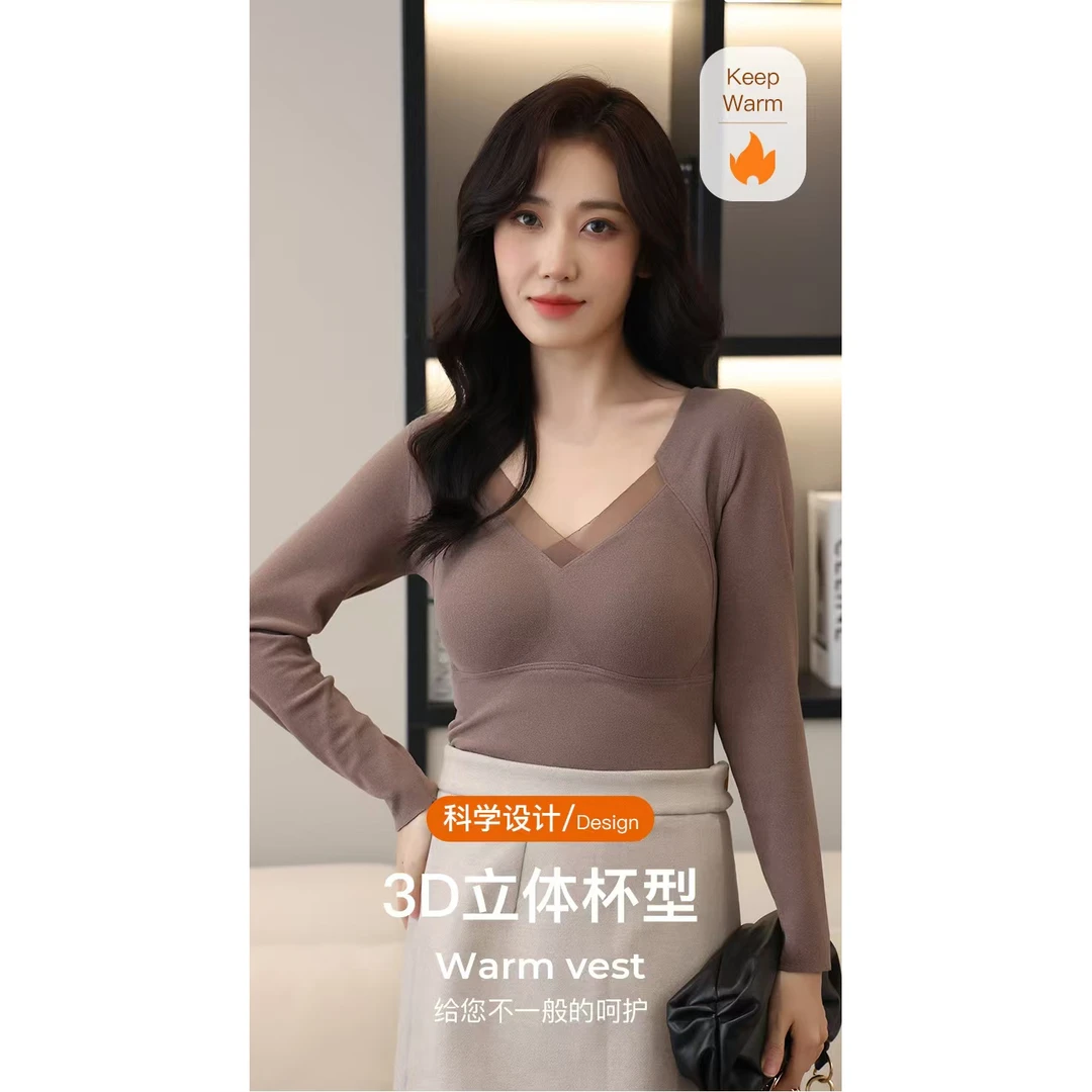 秋冬保暖打底3D立体无痕贴合石墨烯发热美背舒适女士长袖背心f535