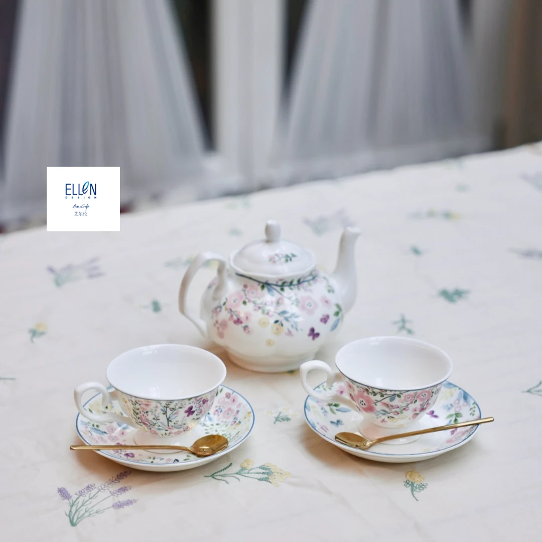 艾尔伦花语系列英式双人茶壶下午茶套装高骨瓷咖啡杯碟轻奢高级感