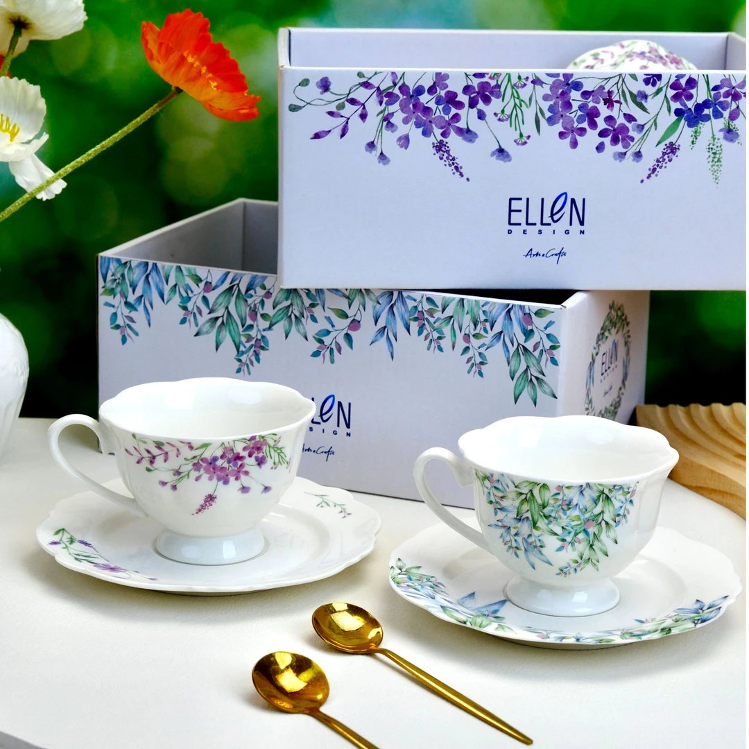 艾尔伦礼盒装杯碟勺套装花茶杯送礼英式水杯咖啡杯轻奢高级感