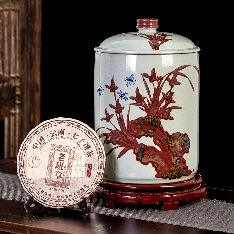 手绘陶瓷茶饼罐茶叶罐储存景德镇纯手工青花瓷密封罐中式带盖醒茶