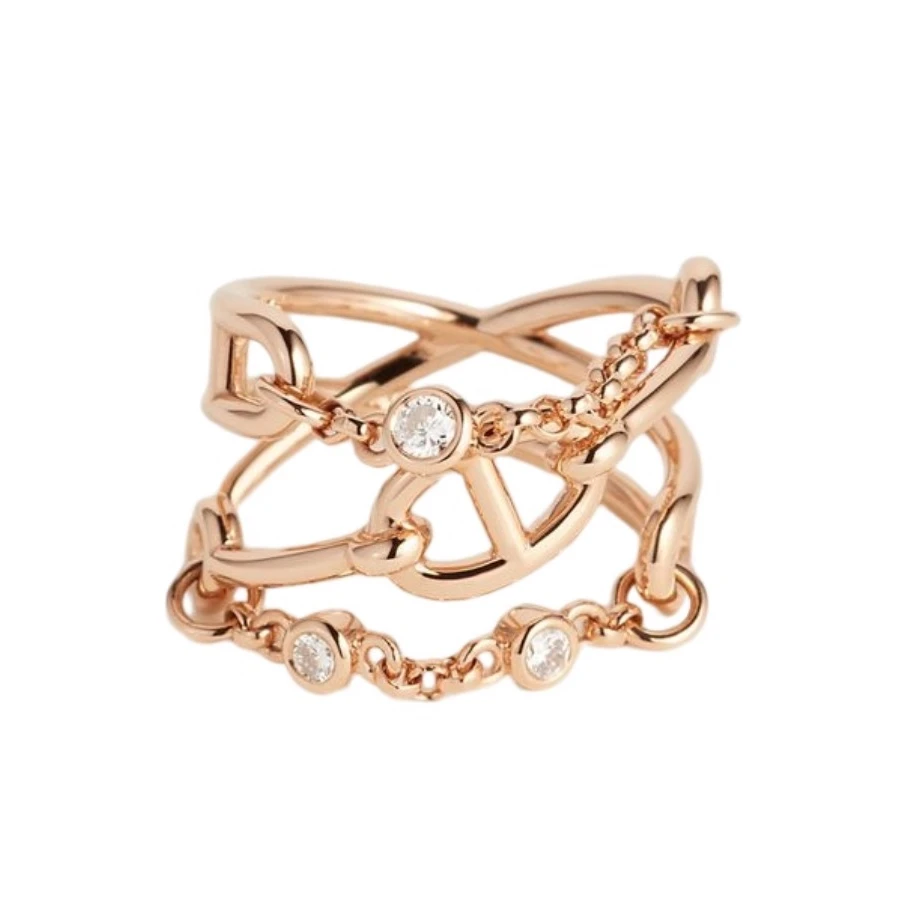 全新未使用 Hermes/爱马仕 猪鼻子玫瑰金链条钻石戒指53码 148899