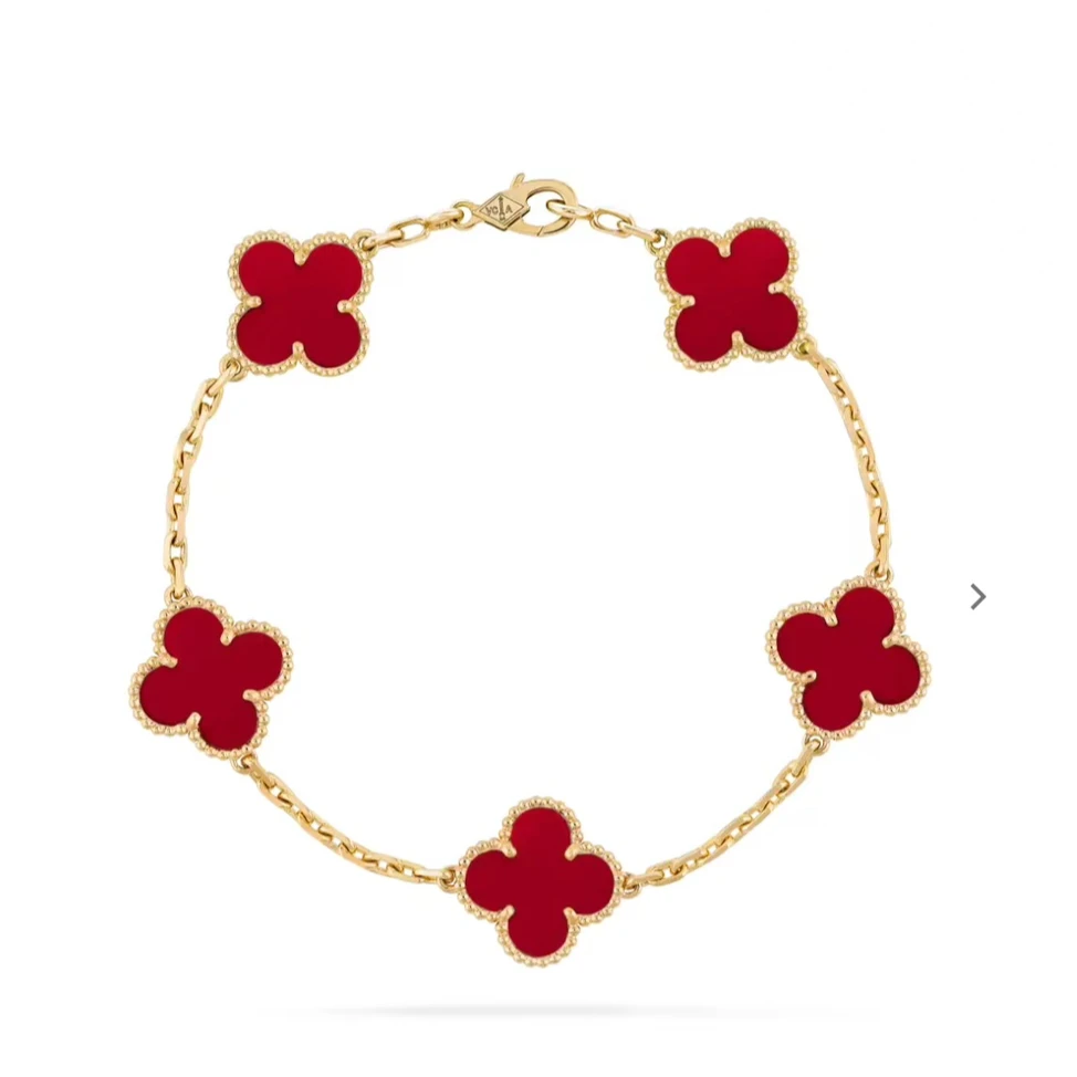 95新 梵克雅宝 18K黄金红五花四叶草手链 18年/公40800/153272
