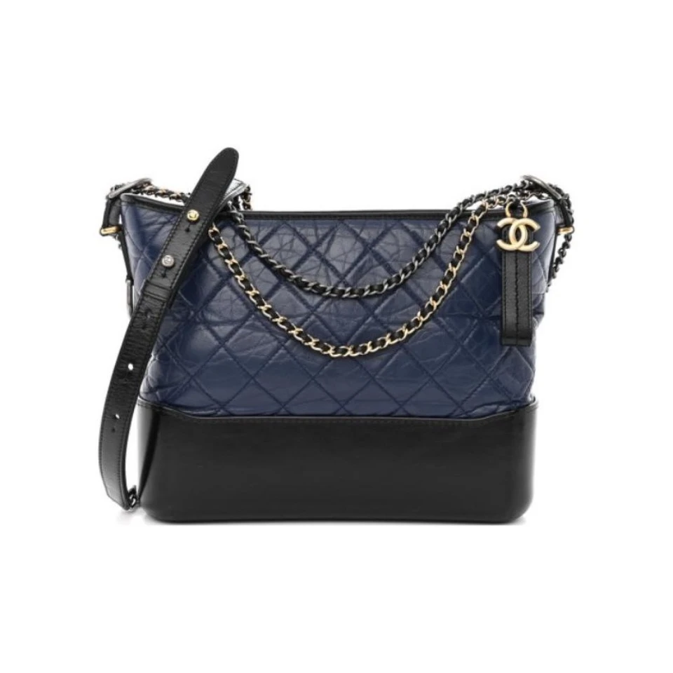 95新 Chanel/香奈儿 流浪中号蓝色拼黑色双色五金斜挎包 25开
