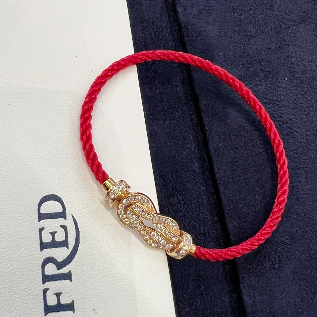 95新 FRED/斐登 中号 8字扣2.1cm 满钻玫瑰金手绳15号/公36000