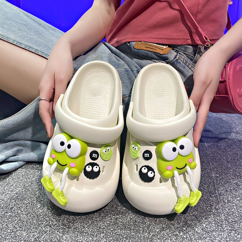 洞洞鞋女款2024新款夏季外穿沙滩凉鞋防滑厚底可爱网红包头半拖鞋