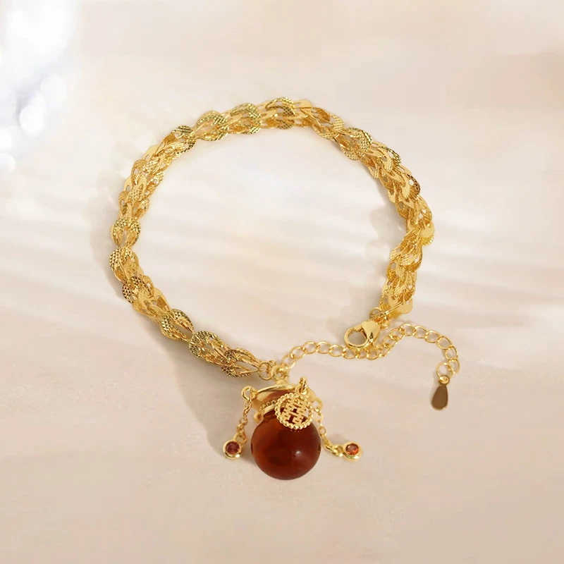 【云总甄选】轻奢时尚典雅双囍蓝珀凤尾合金镶嵌手链【ZSL47】