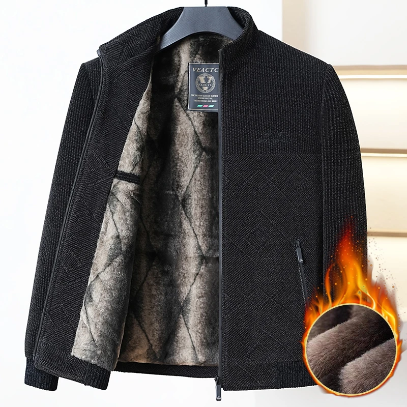 中老年男士爸爸冬装加绒加厚外套秋冬季保暖雪尼尔棉衣立领棉袄