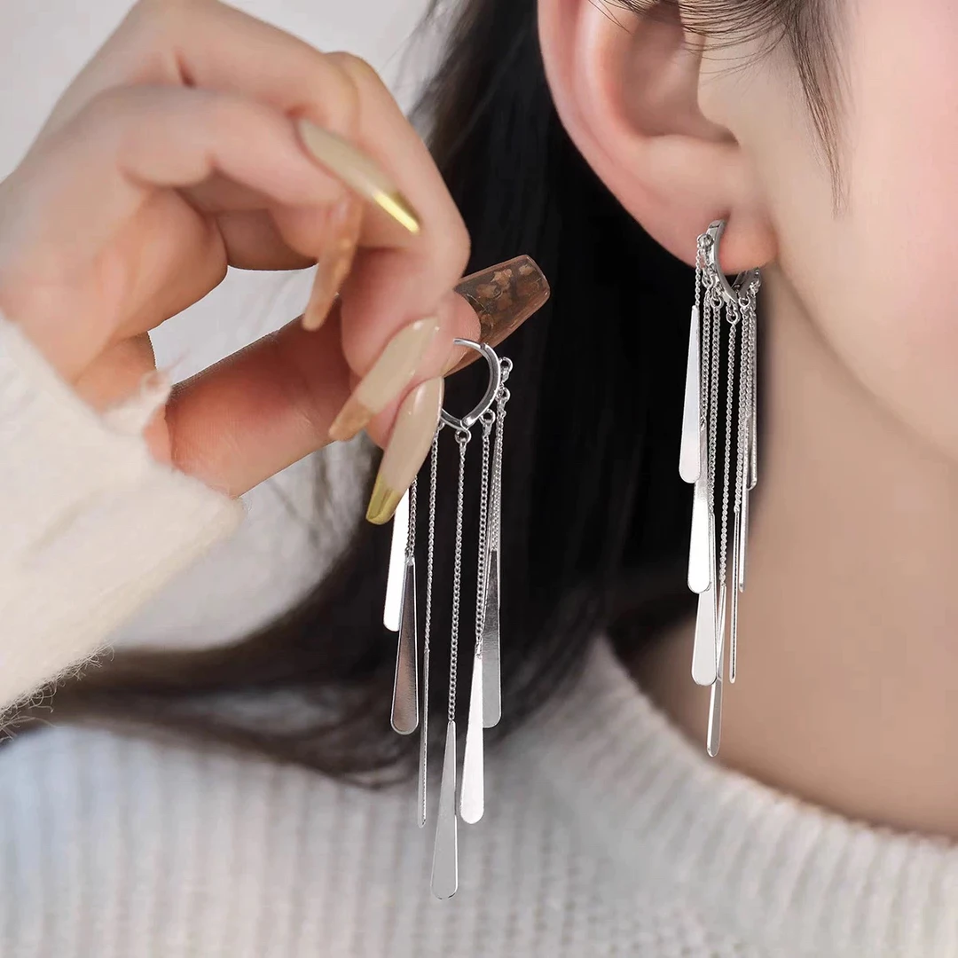 足银耳饰 足银耳扣6235亮面流苏精致大方百搭耳坠耳扣