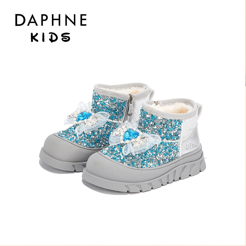 Daphne达芙妮女童雪地靴2024冬季新款儿童水钻宝宝保暖小公主棉鞋