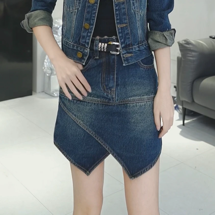 [思思小个子女装】春季新款显瘦复古风百搭不规则牛仔裙#3021