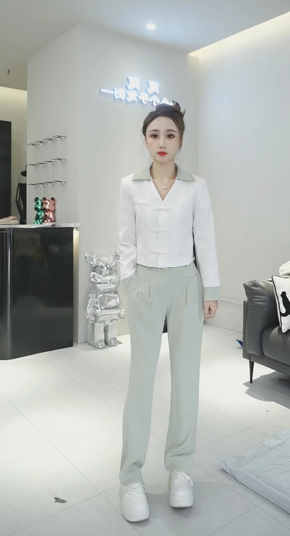 思思小个子女装】24L008春季新款新中式拼色长袖上衣裤子两件套