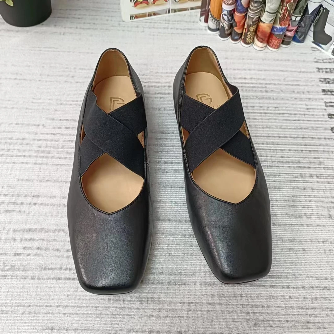 YIJIA2023新款芭蕾舞复古玛丽珍软底水洗马皮方头浅口百搭女单鞋