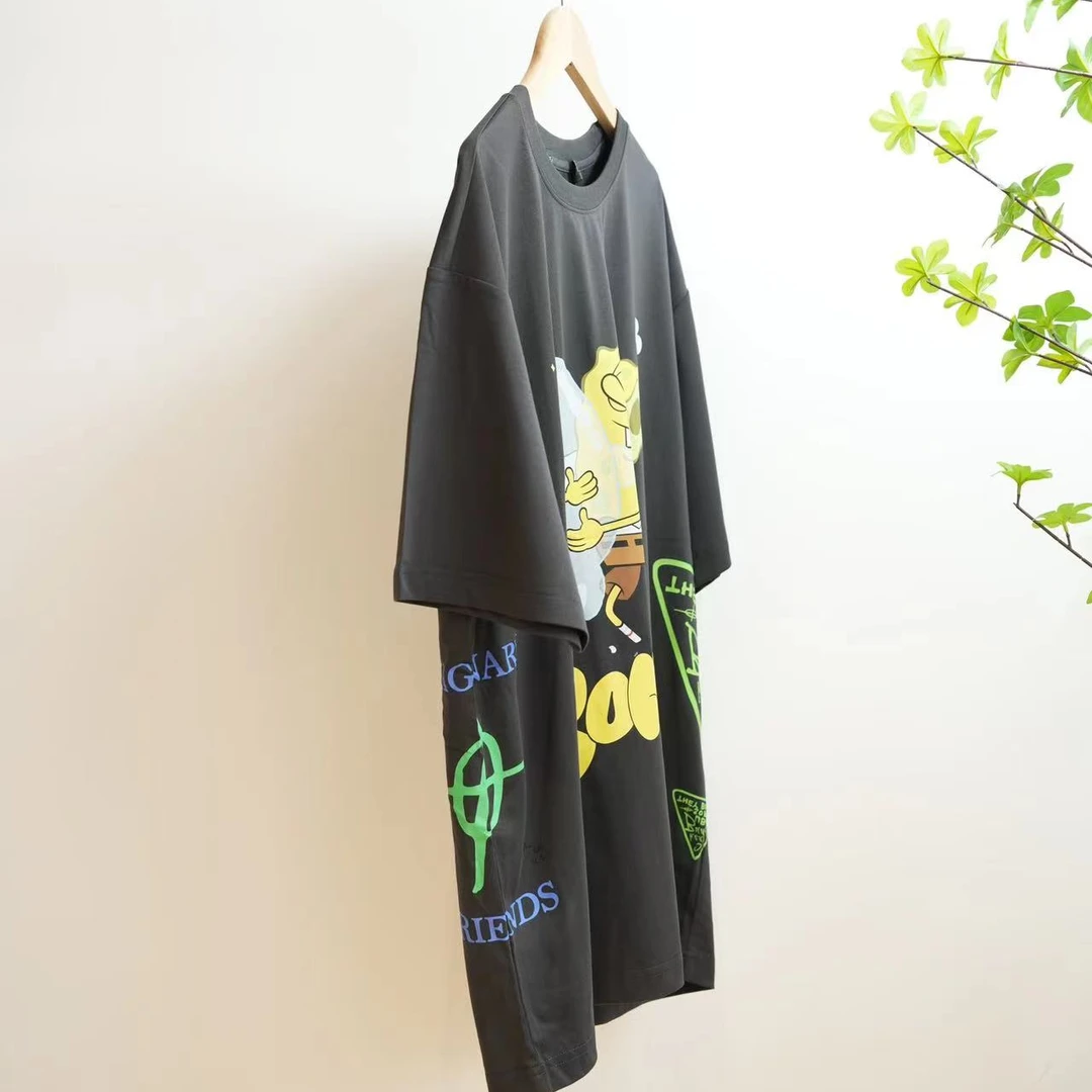 9681-N深灰色卡通海绵字母印花夏季男款圆领短袖T恤xxx