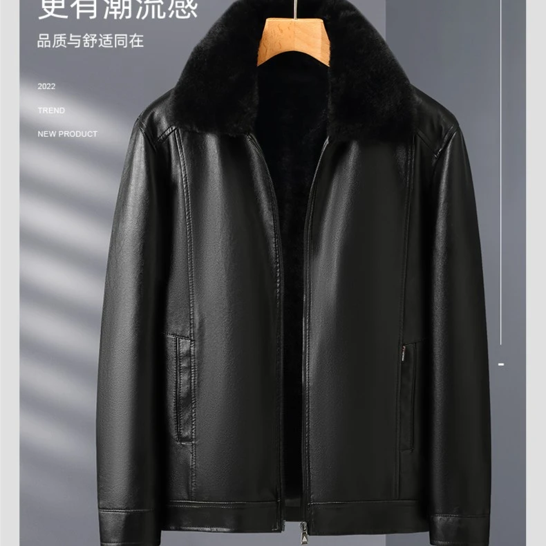 【杰哥盟】暖冬浪莎加厚毛领宽松男士皮衣OKF666