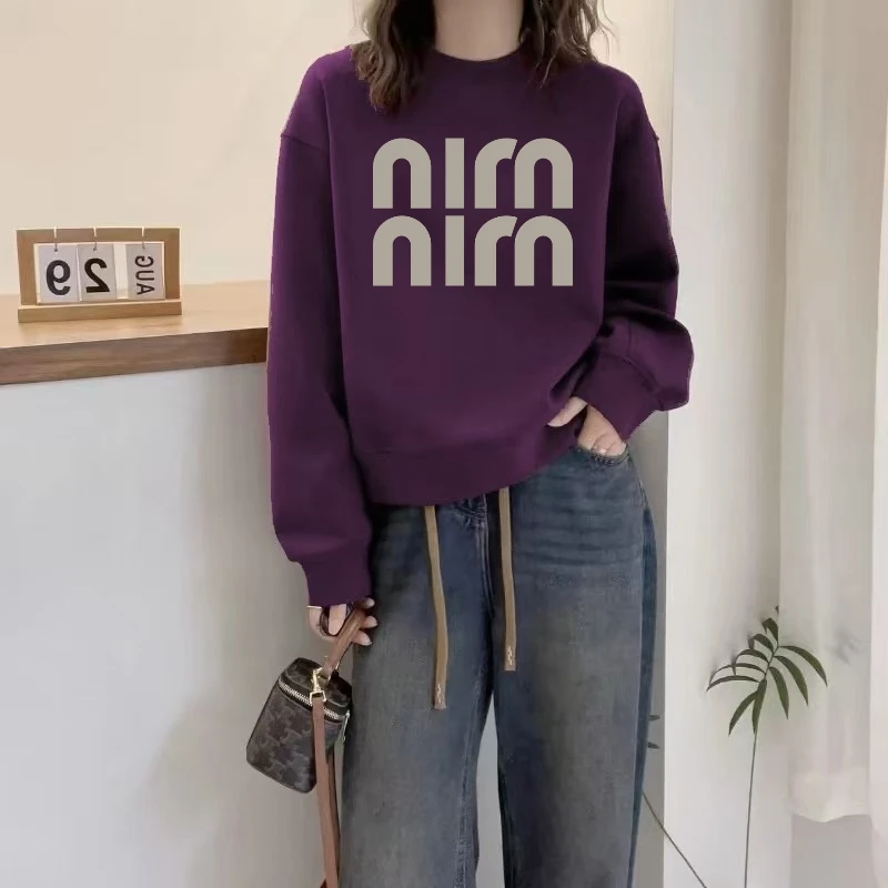 圆领卫衣女秋冬新款小个子大码胖mm宽松休闲百搭减龄外套加绒上衣