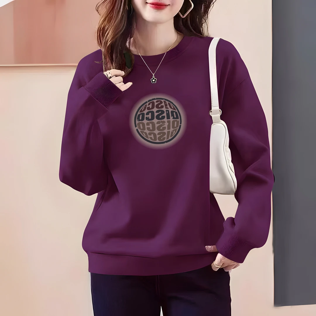 2024秋冬季新款加绒加厚圆领卫衣女复古百搭宽松休闲洋气减龄外套