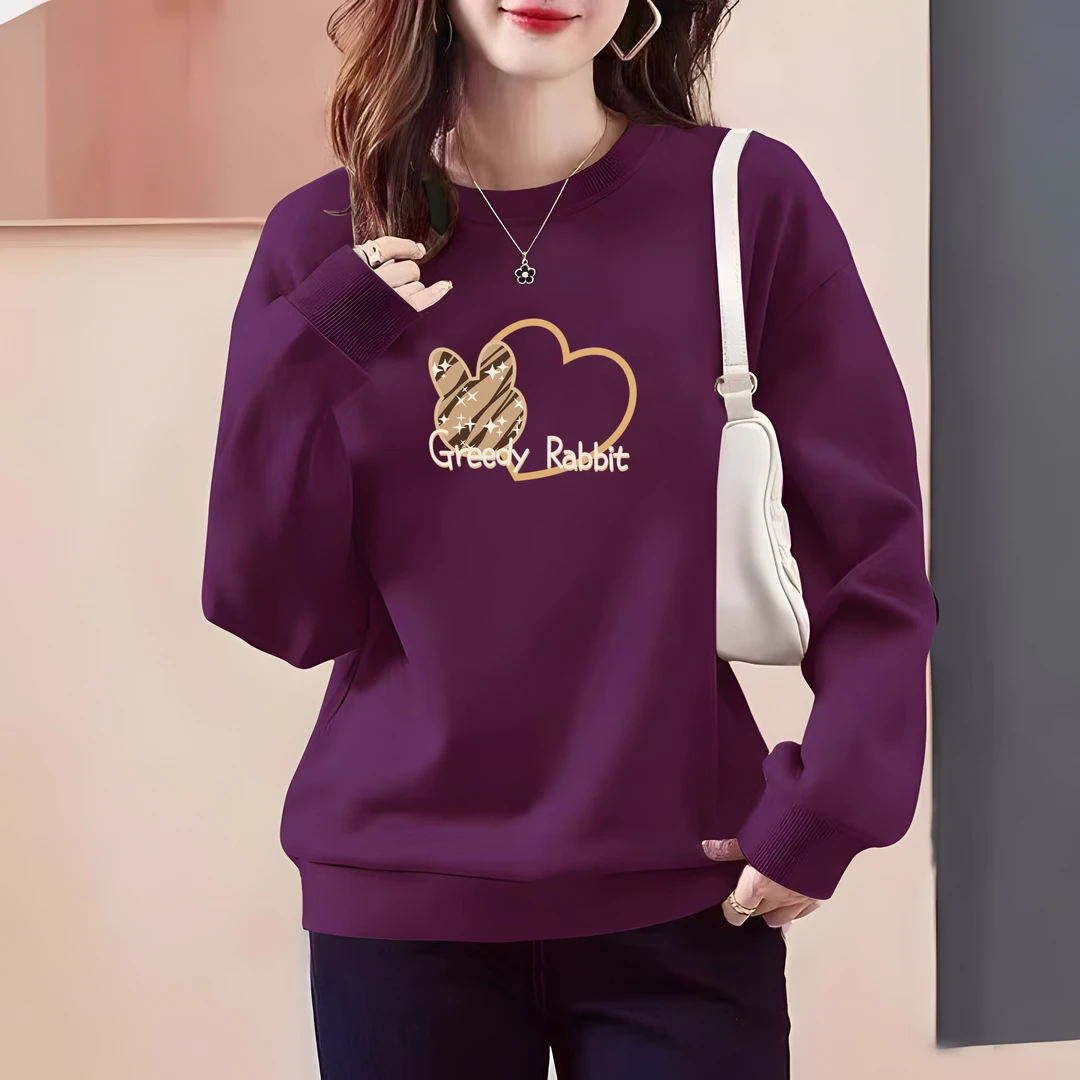 秋冬季圆领卫衣女士2024年新款韩版宽松大码保暖外套加绒加厚上衣