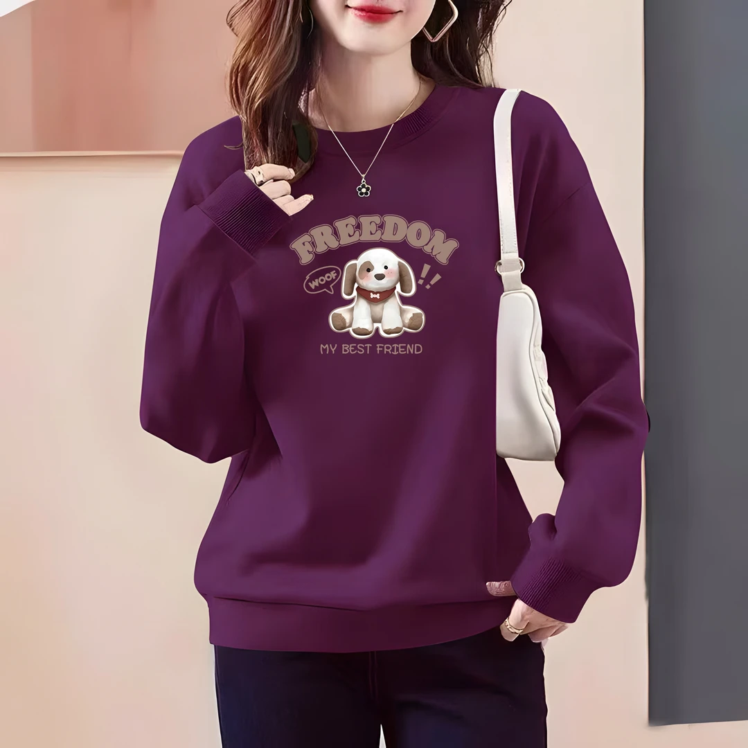 2024秋冬季新款圆领卫衣女时尚百搭洋气减龄休闲宽松显瘦爆款上衣