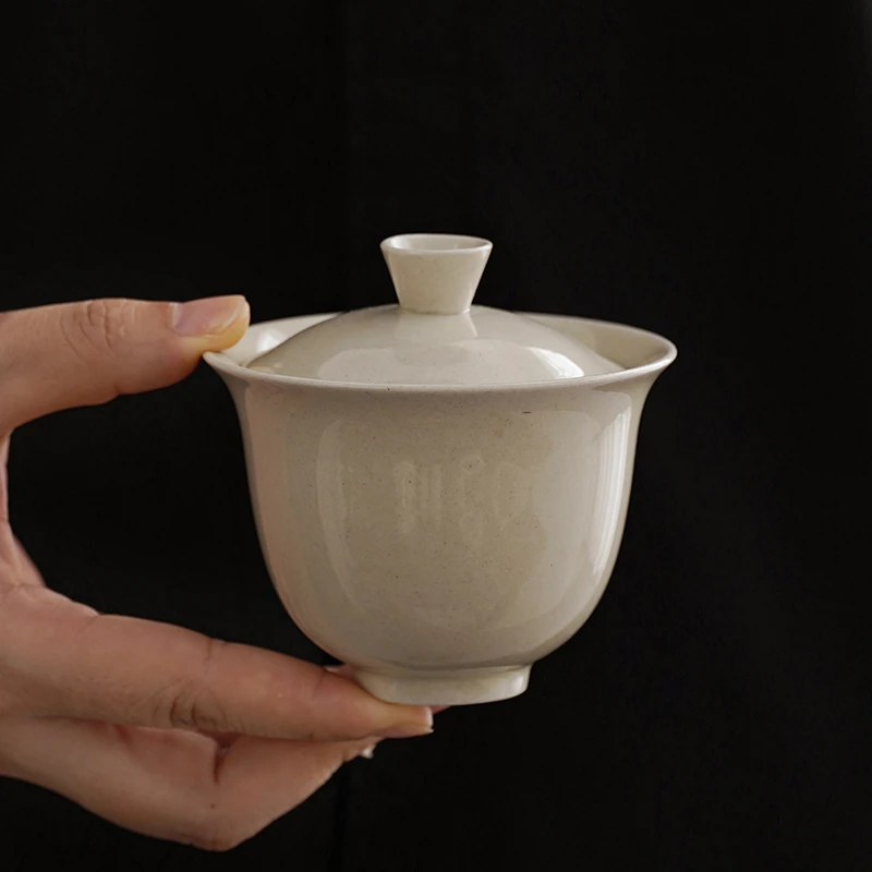 草木灰釉陶瓷盖碗带壶承泡茶器复古单个家用功夫茶具大茶杯敬茶碗