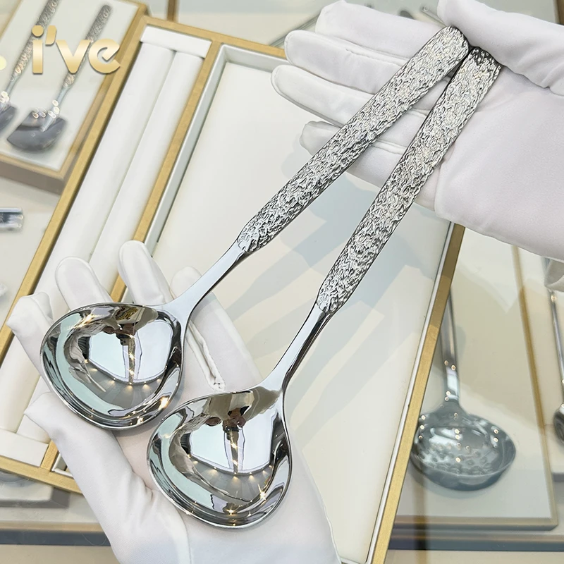 18-10冰裂纹汤勺 家用长柄高颜值喝汤勺嗦粉勺