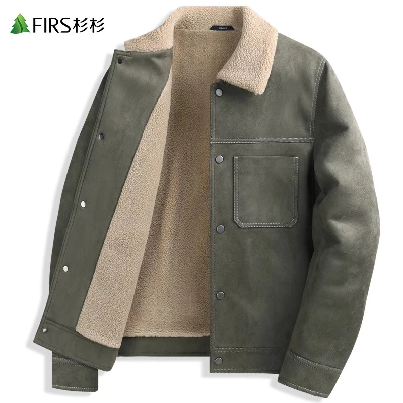 【羊羔绒】杉杉男装翻领夹克男2023秋冬新款仿麂皮绒保暖加厚外套男