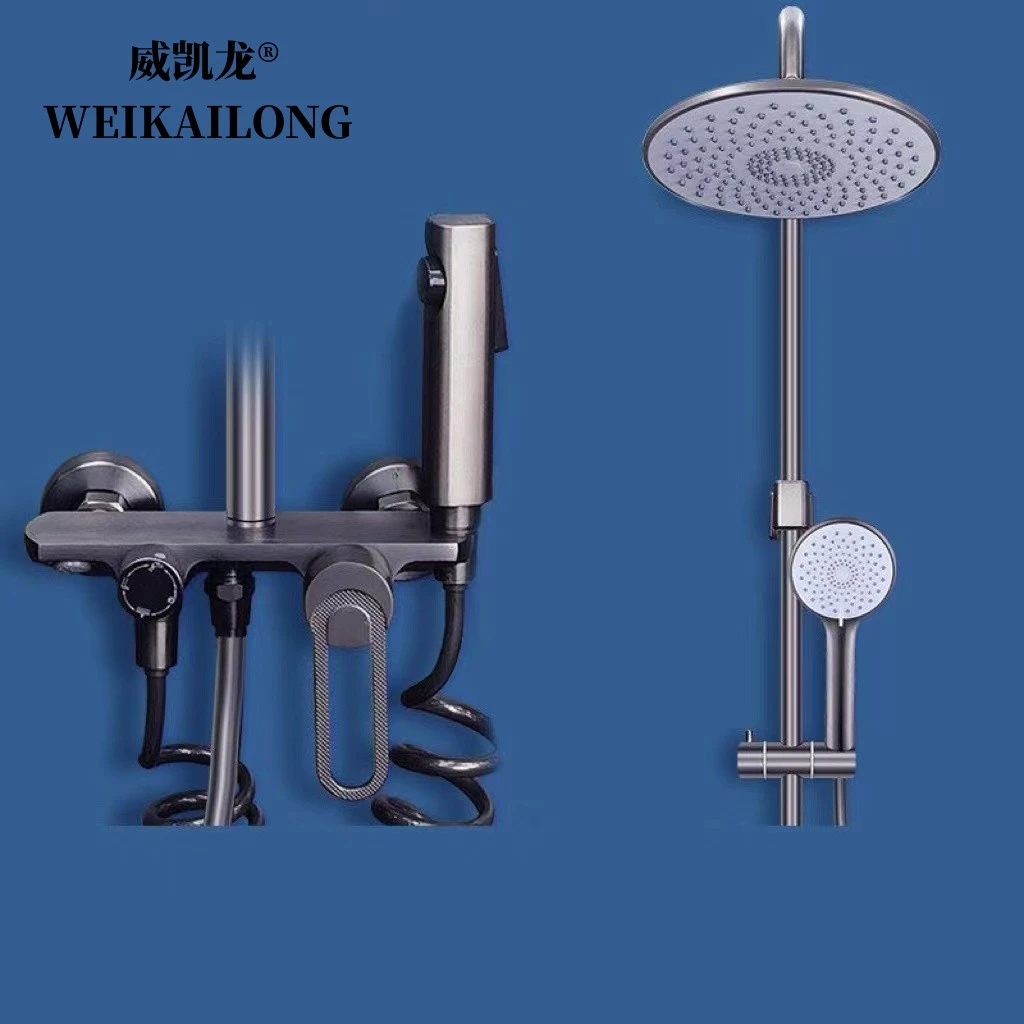 枪灰色小平板四档花洒套装 全铜主体 通用冷热款增压花洒多款可选