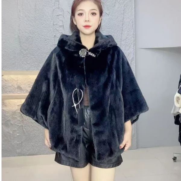 235244【DC】女装反季撤柜水貂皮草外套黑