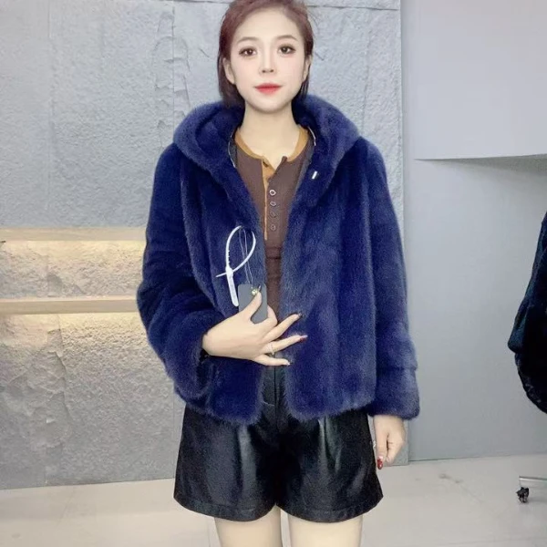 235745【DC】女装反季撤柜水貂皮草外套雾霾蓝