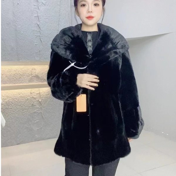 235832【DC】女装反季撤柜水貂皮草外套黑