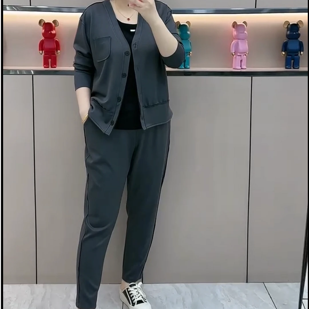 新款欧货时尚洋气气质春秋长袖潮流休闲修身百搭显瘦空气层两件套