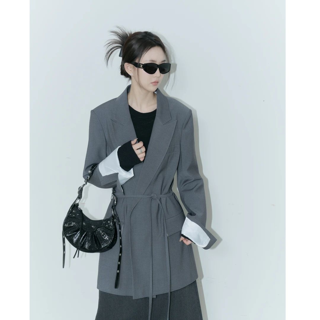 BEAUTY VENA2023AW灰色中长款小众西装外套-221