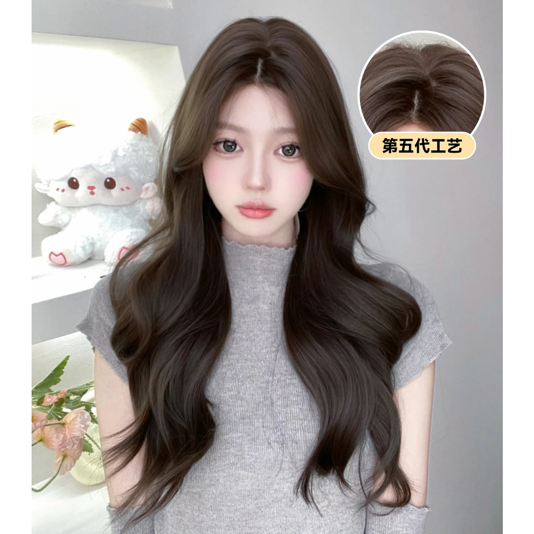 假发假发女手钩前董丝中分波浪卷时尚lolita网红全头套