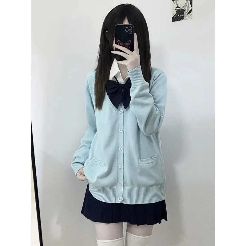 原创jk毛衣开衫外套女秋冬日系学院风制服校供感百搭长袖针织上衣