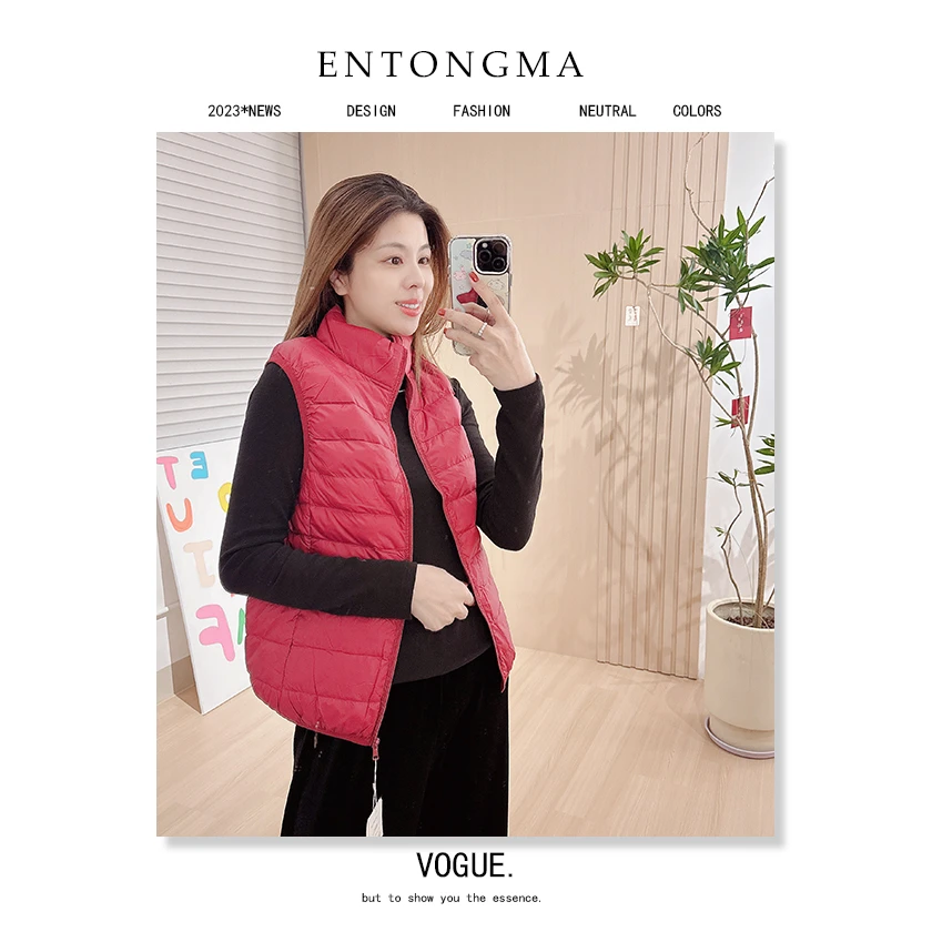 ENMA无袖羽绒服马甲时尚休闲女士修身轻薄保暖百搭外穿立领