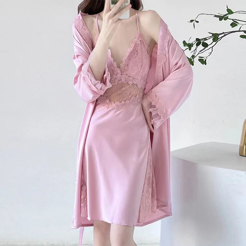 【依品轻奢】101-170编号缎面冰丝柔光蕾丝性感纯欲晨袍